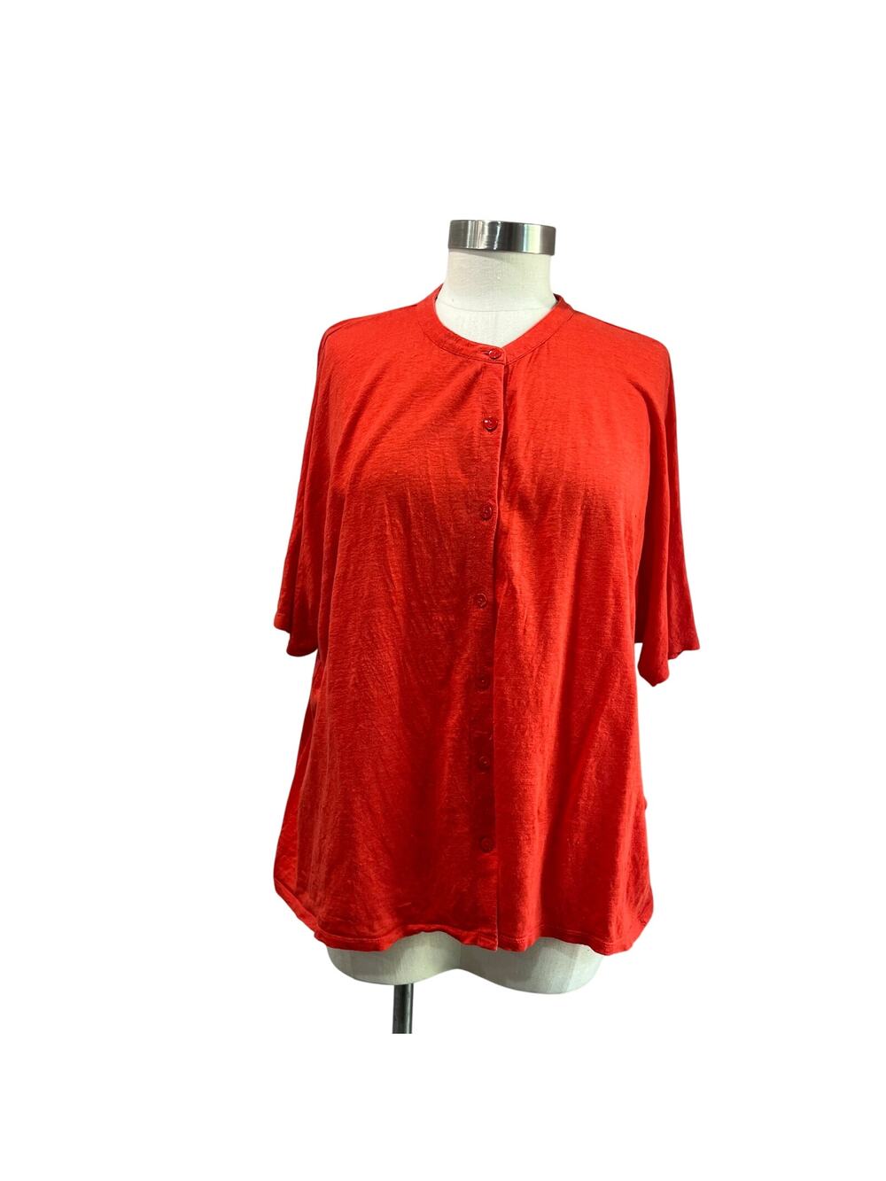Eileen Fisher Red Organic Linen Button Front Top Boxy Size L